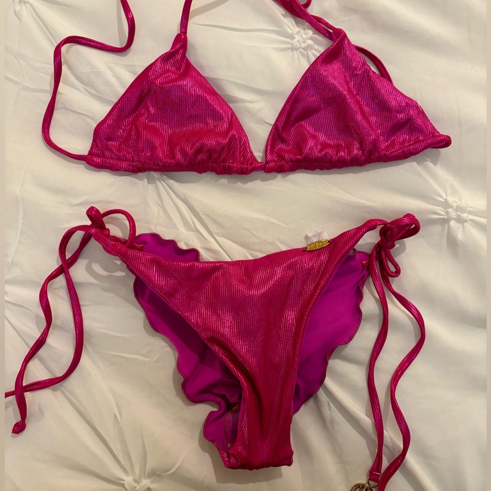 LULI FAMA - Reversible Bikini Set in Metallic Pink